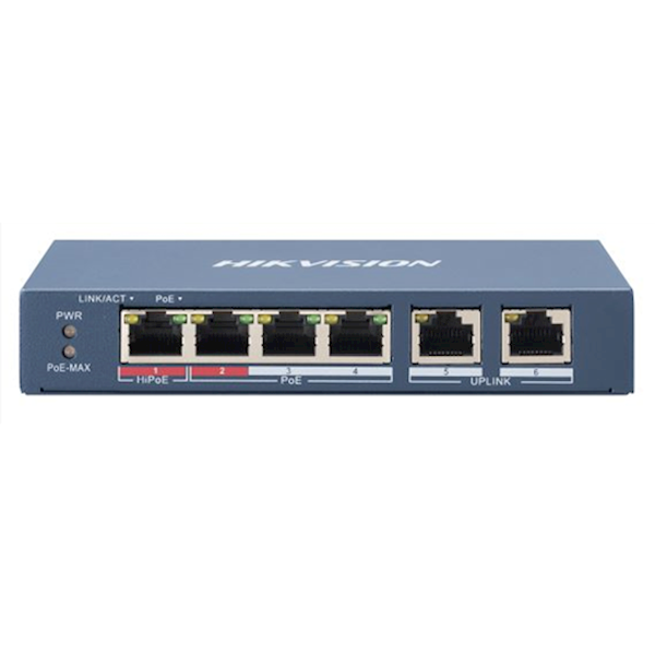 Hikvision DS-3E0106HP-E, 6 Ports, 1x High PoE, 3x PoE, 100M Unmanaged