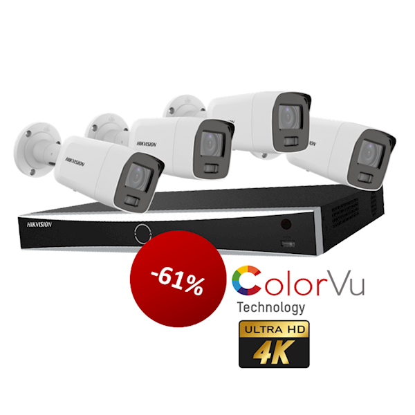 HIK CCTV002 Hikvision Set 4x 4K 8MP ColorVu Bullet with 1x 'NXI. NVR 8 ch. PoE